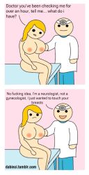 1boy 1girls blonde_hair dabinci_con_b doctor english_text funny humor_porn naked_female patient text translated