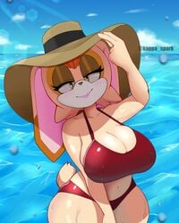 1girls anthro beach big_ass big_breasts bikini breasts bunny_girl cleavage eyelashes female female_only furry hair half-closed_eyes hat headwear kappa_spark large_breasts lipstick long_ears looking_at_viewer mature mature_female milf navel ocean orange_hair red_swimsuit seductive seductive_eyes seductive_gaze seductive_look seductive_smile short_hair smile solo solo_female sonic_(series) sun_hat swimsuit swimwear tail thick_thighs vanilla_the_rabbit water wet wet_skin wide_hips yellow_eyes