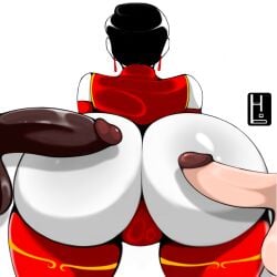 ass_focus ass_view big_ass big_butt big_dicks black_dick chinese chinese_clothes covered_pussy covering dicks htetlin milf oc original original_character pov red_clothing showing_ass showing_off white_dick