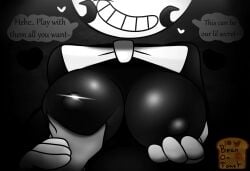 beanontoast bendy bendy_and_the_ink_machine bendy_fem bendy_the_dancing_demon big_breasts black_body monochrome