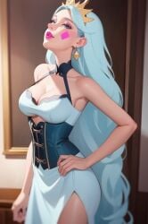 1girls ai_generated blue_hair cleavage crown curvaceous curvy curvy_body curvy_female curvy_figure disney disney_xd earrings female female_only hourglass_figure inner_sideboob light-skinned_female light_skin moon_butterfly mrseyker pixai queen solo solo_female star_vs_the_forces_of_evil voluptuous voluptuous_female