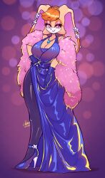 anthro big_breasts breasts cleavage dress female furry gloves jamoart thick_thighs vanilla_the_rabbit wide_hips