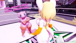 1boy 3d ashley_graham big_breasts boxing boxing_ring elbow_gloves female femboy furry kabalmystic_(style) mew mew_(pokemon) mmdestruction moushley pokemon resident_evil sling_bikini thick_thighs thigh_high_stockings