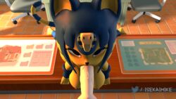 2021 3d 3d_(artwork) 3d_model animal_crossing ankha ankha_(animal_crossing) ankha_(hazeker) balls blowjob breasts cat_tail catgirl cute dick doubutsu_no_mori feet fellatio furry hazeker isekaimike legs legs_crossed nairu_(doubutsu_no_mori) nintendo nipples penis self_upload stare table