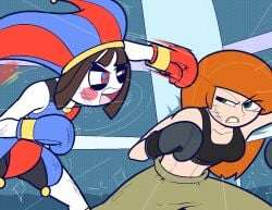 boxing boxing_gloves boxing_match boxing_ring crossover disney disney_channel female female_focus female_only glitch_productions human jester kim_possible kimberly_ann_possible netto-painter pomni pomni_(tadc) pomni_(the_amazing_digital_circus) ryona the_amazing_digital_circus