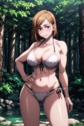 1female 1girl 1girls 2024 2d ai_generated anime_girl arisato_yu artstyle_imitation ass_visible_through_thighs bathing_suit big_ass big_breasts black_and_white_bikini blushing blushing_at_viewer brown_eyes_female bushes cameltoe cleavage collarbone cowboy_shot detailed_background female female_focus female_only forest forest_background green_water hand_on_hip human human_female human_focus human_only innie_belly_button innie_pussy jujutsu_kaisen kugisaki_nobara light-skinned_female light_skin light_skinned_female lighting looking_at_viewer muscular_female nature nature_background navel no_feet not_furry panties pointy_chin pond rocks shonen_jump short_brown_hair short_hair_female simple_nose skimpy_bikini smiling smiling_at_viewer solo solo_focus string_bikini thick_thighs toned_female trees two_tone_bikini