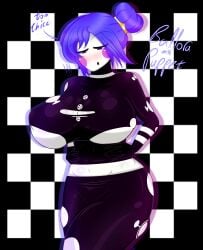 4k ballora ballora_(fnafsl) blue_hair blush breasts breasts_bigger_than_head bun_hair closed_eyes five_nights_at_freddy's five_nights_at_freddy's:_sister_location five_nights_at_freddy's_2 five_nights_in_anime gothtrishy hands_on_hips hi_res highres huge_breasts lipstick marionette_(fnaf) nipple_bulge outfit_swap puppet_(fnaf) ripped_clothing robot robot_girl robot_humanoid shiny shiny_clothes shiny_hair shiny_skin short_hair thick_thighs thighs tight_clothing tight_fit