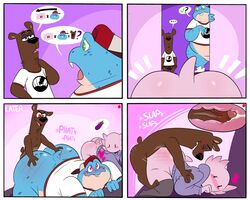 anal anthro axolotl bending_over blush bucket_(trashtoonz) comic cum_inside eggplant_emoji furry girly hands_on_ass large_ass long_socks male/male overweight_male penetration smacking_ass small_dom_big_sub speech_bubble superchub thick_thighs trashtoonz trashtoonz_(character) x-ray