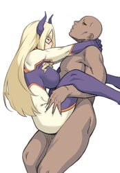 1boy 1girls ambiguous_penetration arms_around_neck big_breasts blonde_hair blue_eyes bodysuit breasts clothed_sex dark-skinned_male dark_skin dyun faceless_male female hero_outfit_(mha) holding horns large_breasts light-skinned_female long_hair mask mature_female mature_male mount_lady my_hero_academia rolling_eyes sex sidelocks stand_and_carry_position standing standing_sex superheroine suspended_congress thick_thighs thighs vaginal_penetration yuu_takeyama