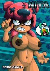 bear_girl big_areola big_breasts big_nipples big_thighs brawl_stars dark-skinned_female leon_(brawl_stars) nita_(brawl_stars) nude_female shortstack video_games