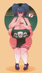 1girls absurdres blush breasts cleavage dabble female female_only highres huge_breasts iced_latte_with_breast_milk looking_at_viewer meme solo thick_thighs thighhighs wide_hips