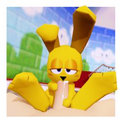 1boy 1girls bodily_fluids cum cum_in_mouth fellatio female female_on_human feral genital_fluids genitals hi_res human human_on_feral kekitopu lagomorph leporid low_poly male male/female male_on_feral mammal mario_(series) mips nintendo oral penile penis rabbit sex solo_focus super_mario_64 yellow_body zoophilia