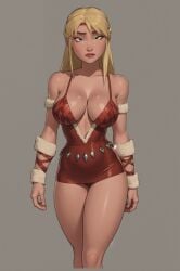 1girls ai_generated astrid_hofferson blonde_hair blue_eyes cleavage curvaceous curvy curvy_body curvy_female curvy_figure dreamworks female female_only hourglass_figure how_to_train_your_dragon inner_sideboob light-skinned_female light_skin mrseyker pixai red_dress solo solo_female voluptuous voluptuous_female