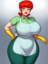 ai_generated apron big_ass big_breasts big_eyes busty curvy curvy_female dexter's_laboratory dexter's_mom earrings fat_ass fat_ass_mommy fat_breasts fat_hips fat_thighs gloves housewife milf mommy pants red_hair redhead short_hair thick warmachine0001 wide_hips