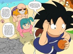 1girls 2boys 4:3 age_difference anal anal_sex animated beach bent_over blush bulma_briefs clenched_teeth color dialogue doggy_style dragon_ball dragon_ball_(object) dragon_ball_super dream english_text female first_time flashback from_above ginspot hiding master_roshi no_panties nude old_man older_man_and_teenage_girl penis_in_ass pink_clothing ponytail shocked short_playtime sleeping smile son_goku son_goku_(young) teenage_bulma teenager tight_fit turtle