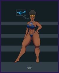 barefoot bea_(duolingo) big_breasts bikini dark-skinned_female duolingo elementaleros feet female female_only hair human looking_at_viewer simple_background thick_thighs thighs