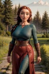 1girls ai_generated auburn_hair brown_hair cleavage curvaceous curvy curvy_body curvy_female curvy_figure dreamworks erect_nipples female female_only fully_clothed green_eyes hourglass_figure how_to_train_your_dragon inner_sideboob light-skinned_female light_skin milf mrseyker nipples nipples_visible_through_clothing outdoor outdoors outside pixai solo solo_female valka_haddock voluptuous voluptuous_female