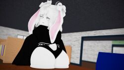 1girls 3d ass ass_focus black_clothing bunny_ears bunny_tail female locaholic roblox robloxian source_request tagme white_eyes white_hair