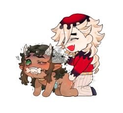 2boys anal anal_sex ass_grab black_hair blonde_hair boner chibi choker collar commission crying crying_with_eyes_closed crying_with_eyes_open cum_in_ass cum_inside dark-skinned_futanari demon_horns demon_slayer doggy_style dominant_male domination douma drooling eyes_rolling_back green_eyes green_sclera hair_pull hair_pulling hantengu ice ice_on_penis ice_penis ice_play karaku kimetsu_no_yaiba laugh laughing laughing_at light-skinned_male long_hair long_hair_male male/male mouth_gag muscular_male pubic_hair qwq68782385 red_clothing rg20000223 sex sex_from_behind sharp_teeth submissive_male tan-skinned_male urethral_penetration