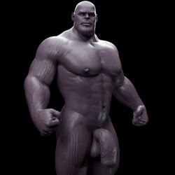 1boy 3d balls bara barazoku big_balls big_penis flaccid_penis male male_focus male_only marvel muscular muscular_male penis solo solo_focus solo_male thanos voluox