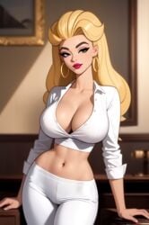 1girls ai_generated blonde_hair cleavage curvaceous curvy curvy_body curvy_female curvy_figure earrings female female_only hourglass_figure inner_sideboob kelly_(tdi) light-skinned_female light_skin milf mrseyker pixai solo solo_female the_ridonculous_race total_drama_(series) total_drama_island voluptuous voluptuous_female white_clothing