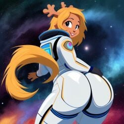 abstract abstract_art abstract_background ai_generated anthro antlers ass ass_focus astronaut_suit breast breasts butt_focus cervid cosmic_background cute_face deer deltarune diplive7 female furry helmet_removed looking_back noelle_holiday rear_view sideboob simple_shading smiling space spacesuit thick_ass tight_clothing tight_fit vector_art_style vibrant vibrant_background