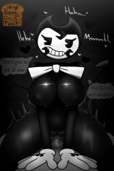 beanontoast bendy bendy_and_the_ink_machine bendy_fem bendy_the_dancing_demon big_breasts black_body monochrome woman_on_top