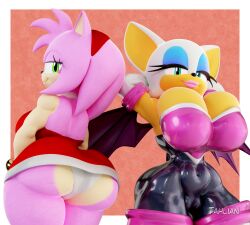 2girls 3d 3d_(artwork) 3d_model amy_rose armpits arms_up ass big_ass big_breasts bodysuit breasts bubble_butt busty cameltoe dat_ass dress fat_ass female female_only hands_behind_head huge_ass huge_breasts large_ass large_breasts looking_at_viewer looking_back mobian mobian_(species) mobian_bat panties rouge_the_bat sega showing_off sonic_(series) sonic_adventure_2 sonic_the_hedgehog_(series) tahlian thick_ass thick_thighs upskirt wide_hips