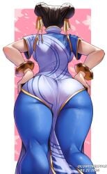 1girls ass back_view big_ass bubble_butt chinese_girl chun-li clothed_female curvaceous fat_ass female female_only fully_clothed hair_buns hands_on_hips huge_ass large_ass luxpineapple milf solo street_fighter street_fighter_6 thick_ass thick_thighs tights