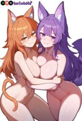 2girls ai_generated bell_collar blush_lines breasts curvy cute dog_ears dog_girl doggirl duo duo_female ember female female/female female_only girls girls_only grin happy highres hips huge_breasts kemonomimi light_skin light_skinned_female long_hair naked naked_female nude nude_female only_female orange_hair patreon_username petgirl petite purple_ears purple_eyes purple_hair purple_tail pussy smile standing teeth thick_thighs thighs tori toriwoofs vagina watermark wide_hips wolf_ears yellow_eyes yuri