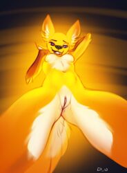 absurd_res anthro anus breasts canid canine discreet_user female fox fur furry furry_only glowing glowing_body hi_res mammal mylar_(discreet_user) nipples nude pussy small_breasts solo standing_over tail