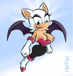 1girls anthro bat blue_eyes boots erect_nipples eyelashes female furry gloves hackman heel_boots heels large_breasts open_mouth rouge_the_bat solo sonic_(series) wardrobe_malfunction white_fur wings