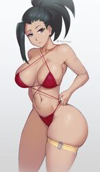 1girls breasts clothing female high_resolution highleg_bikini large_breasts momo_yaoyorozu my_hero_academia one-piece_swimsuit phat_smash shounen_jump swimsuit thick_thighs thighs very_high_resolution