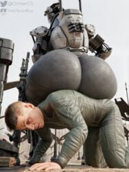 2021 3:4 3d 3d_(artwork) absurd_res ambiguous_gender ass big_ass butt_focus chittercg clothing deepspacebug digital_media_(artwork) duo gun hi_res huge_ass human humanoid jumpsuit machine male male/ambiguous mammal ranged_weapon robot robot_humanoid science_fiction sitting sitting_on_person spectre_(titanfall) titanfall weapon