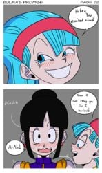 1futa 1girls black_eyes black_hair blowjob blue_eyes blue_hair blush bulma_briefs bulma_briefs_(frieza_saga) cheating cheating_wife chichi clothed clothing comic cucked_by_futa cuckold deepthroat_invitation diadem dialogue dominant_female domination dragon_ball dragon_ball_z duo english_text female fully_clothed futanari imminent_deepthroat imminent_oral imminent_sex large_ass large_breasts large_penis light-skinned_female light-skinned_futanari light_skin naughty_face netorare ntr oral pale_skin seductive_smile shocked_expression skurigami smile speech_bubble text tongue tongue_out wavy_mouth x-ray