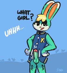 ... 1boy ? absurd_res animal_crossing anthro anthro_only anthrofied balls better_version_at_source black_eyes blue_background clothed clothing cyan_body cyan_ears cyan_fur cyan_skin dialogue english_text erect_penis erection fur gay genitals half-closed_eyes hi_res jacket male male_only mammal nintendo no_panties open_mouth orange_ears partially_clothed penis rabbit rabbit_ears sasha_(animal_crossing) standing testicles text the_xing1 three_tone_ears tongue two_tone_ears two_tone_fur two_tone_skin white_ears white_fur white_skin wide_hips yellow_hair