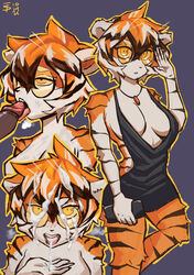 1boy 1girls anthro arknights black_fur cum cum_in_pussy cum_inside cum_on_face cum_on_glasses cumdrip dark_skin facial fellatio furry glasses human_on_anthro large_breasts necklace necklace_between_breasts nude offscreen_character oral orange-tinted_eyewear orange_fur sunglasses tiger tiger_ears tiger_girl tiger_print tiger_tail tinted_eyewear tomboy_sama waai_fu_(arknights) white_fur yellow-tinted_eyewear yellow_eyes