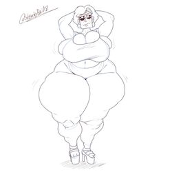 big_breasts earrings karen karen_(sketchyboi08) line_art milf sandals sketchyboi08 sunglasses swimsuit thick_thighs