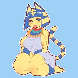 1:1 :< alternate_species animal_crossing animal_humanoid ankha areola areola_slip arm_markings big_breasts biped blonde_hair blue_background blue_body blue_ears blue_eyes blue_fur blue_hair blue_skin blue_tail blush breasts cat_humanoid clothed clothing curvy_figure digital_media_(artwork) dress egyptian eyelashes feet felid felid_humanoid feline feline_humanoid female front_view full-length_portrait fur glistening glistening_hair hair half-closed_eyes hi_res humanoid humanoid_feet humanoid_hands humanoidized kneeling leg_markings looking_at_viewer mammal mammal_humanoid markings monotone_ears multicolored_body multicolored_fur multicolored_hair multicolored_skin narrowed_eyes nintendo nipple_slip nipples pectoral_(jewelry) pink_areola pink_nipples plantigrade portrait ring_(marking) ringtail scrib_squab seiza short_hair shortstack simple_background sitting solo tail_markings thick_thighs tongue tongue_out two_tone_body two_tone_fur two_tone_hair two_tone_skin two_tone_tail uraeus video_games white_clothing white_dress yellow_body yellow_fur yellow_skin yellow_tail