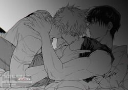 2boys dilf gay jujutsu_kaisen kinoko927513 licking male male_only monochrome muscular muscular_male nipples pecs satoru_gojo toji_fushiguro yaoi