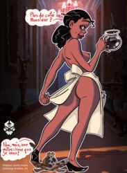 1girls apron ass black_hair brown_eyes coffee color disney disney_princess edit female female_only french frog heels human machine_54 maid nipples prince_naveen solo the_princess_and_the_frog tiana waitress worthy_means