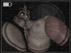 1girls 3d 3d_(artwork) avian camera five_nights_at_freddy's five_nights_at_freddy's_2 heart-shaped_pupils huge_toy_chica large_breasts legs_apart legs_spread lonelyabyss looking_at_viewer lovetaste_chica on_back pussy sharp_teeth smiling_at_viewer solo solo_focus static thick_thighs thunder_thighs toy_chica_(fnaf) toy_chica_(love_taste) vagina wide_hips