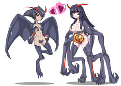 2girls black_hair buti-yu couple gijinka godzilla_(series) humanized incest kaiju kaiju_girl massive_unidentified_terrestrial_organism monster_girl monsterverse multiple_girls muto_(godzilla) red_eyes tagme white_background