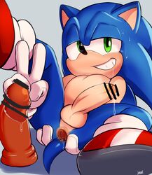 anthro ass bodily_fluids censored dandi dildo eulipotyphlan exposed_torso footwear handwear hedgehog hi_res humanoid male male_only mammal sega sex_toy solo sonic_(series) sonic_the_hedgehog sonic_the_hedgehog_(series) spread_butt spreading sweat useless_censoring v