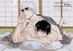 after_sex bed bite_mark cigarette cousins dilf eyewear_on_head feet gay jujutsu_kaisen kinoko927513 male_only muscles muscular muscular_male nude satoru_gojo smoking sunglasses_on_head toji_fushiguro yaoi