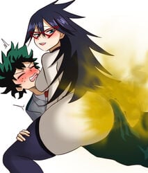 1boy 1girls big_ass big_butt black_hair blue_eyes blush boner buttjob closed_eyes eproctophillia fart fart_cloud fart_fetish fart_on_dick farting fartjob green_hair hot_dogging izuku_midoriya leg_grab looking_back mask midnight_(my_hero_academia) my_hero_academia nemuri_kayama ragi_fart_(artist) smile thick_thighs