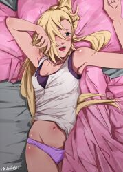 1girls bed blonde_hair exposed_belly female female_only green_hair ino_yamanaka naruto naruto_(series) naruto_shippuden panties relaxing sbel02 sprawled tagme