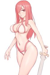 alternate_costume breasts erza_scarlet fairy_tail female no_background red_hair solo sword tagme zoryc