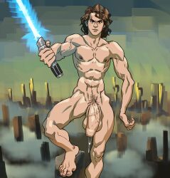 1boy abs anakin_skywalker anma balls ballsack barefoot brown_hair feet flaccid_penis foreskin huge_cock human intact lightsaber long_foreskin looking_at_viewer loose_foreskin male male_nipples male_only male_pubic_hair muscles muscular muscular_male nude_male precum precum_drip scrotum solo solo_male star_wars testicles toned_male uncut unretracted_foreskin veiny_penis