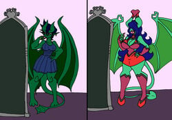 ass_expansion before_and_after bimbo bimbofication breast_expansion da-fuze dragon dragon_girl female green_skin heart huge_ass huge_breasts lip_expansion no_eyes smoochbo thick_lips thick_thighs transformation wide_hips wings